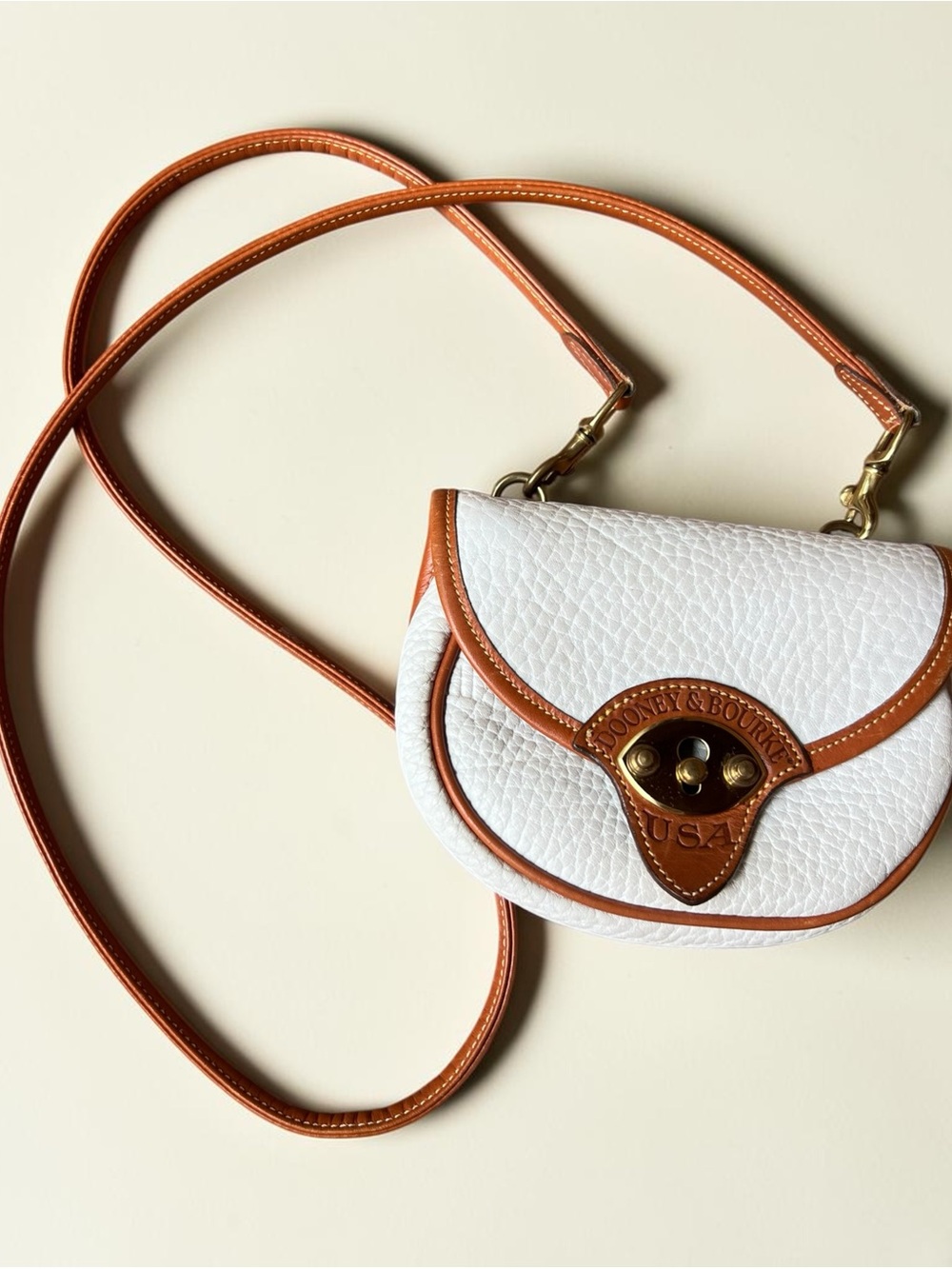 Vintage Dooney & Bourke Cavalry Collection Crossbody Bag White Tan AWL USA Made